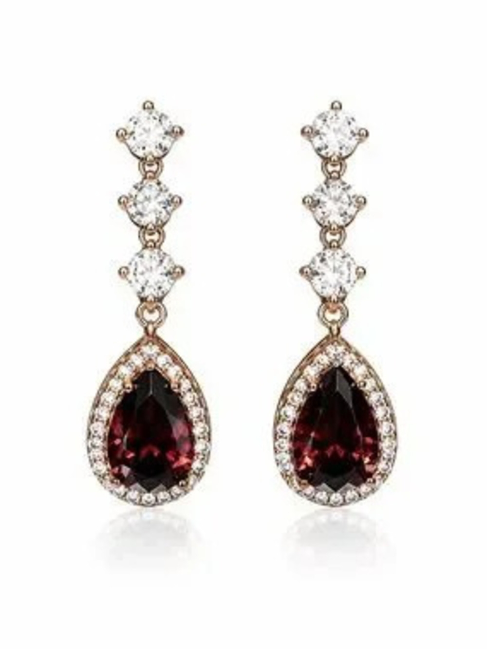 Gold Garnet Teardrop Drop Earrings with Zirconia
